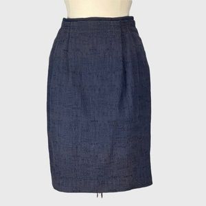 Tory Burch Womens Blue Tweed Straight Pencil Skirt Textured Cotton Blend size 6